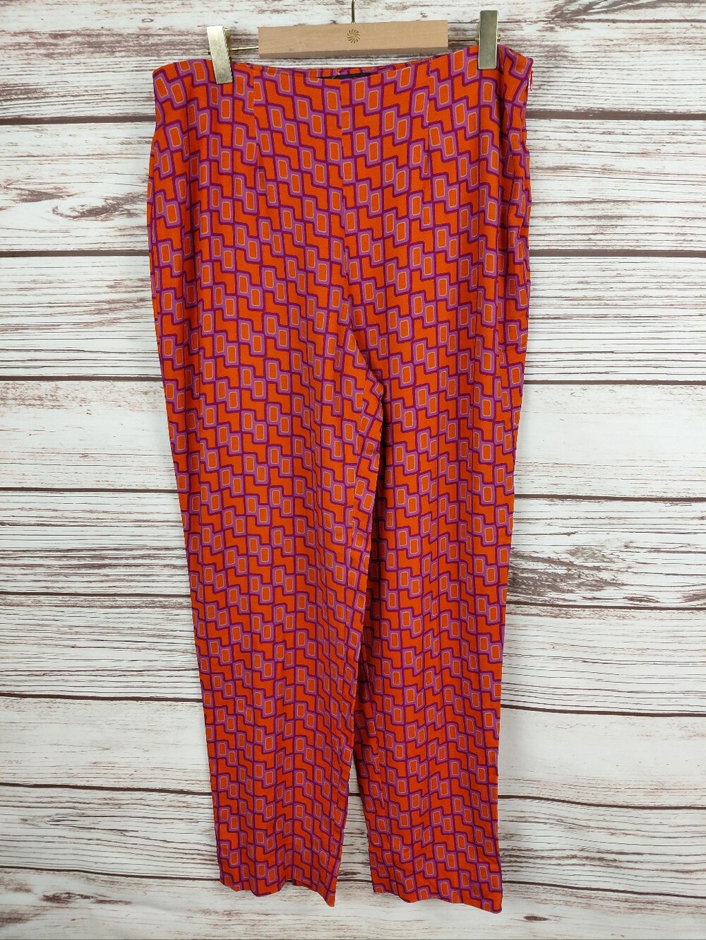 Piazza Sempione Womens IT 44 US 8 Audrey Orange/Purple Geometric Print Pants
